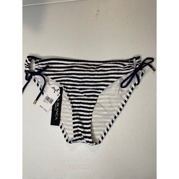 La Blanca Other - La Blanca Womens Side Tie Hipster Bikini Bottom, Navy Stripe, 10